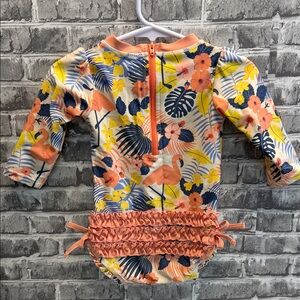 Ruffle Butts Floral Flamingo Kids Swimsuit‎